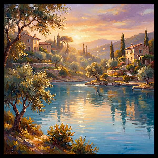 Calm Mediterranean Lake At Sunset