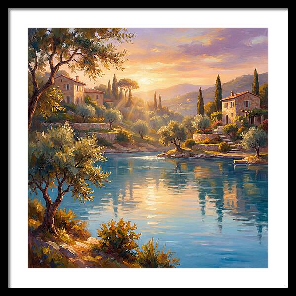 Calm Mediterranean Lake At Sunset