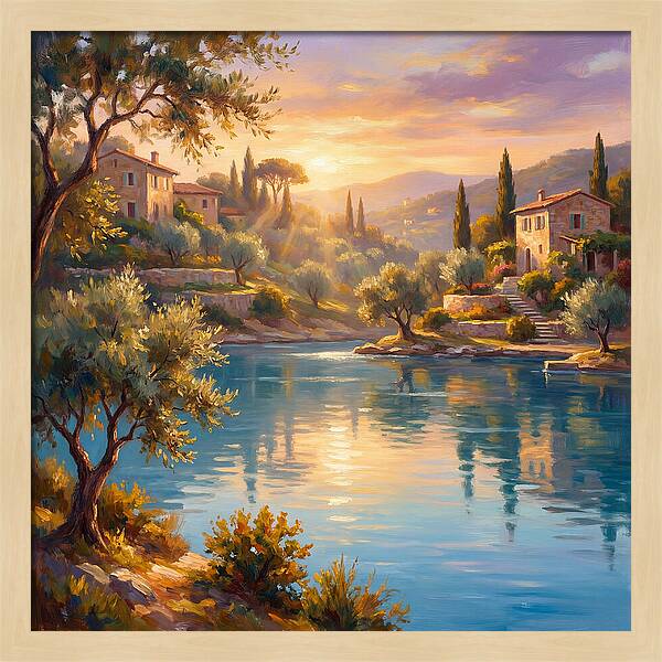 Calm Mediterranean Lake At Sunset
