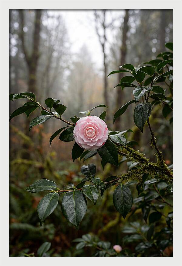 Camellia Blossom In Misty Forest