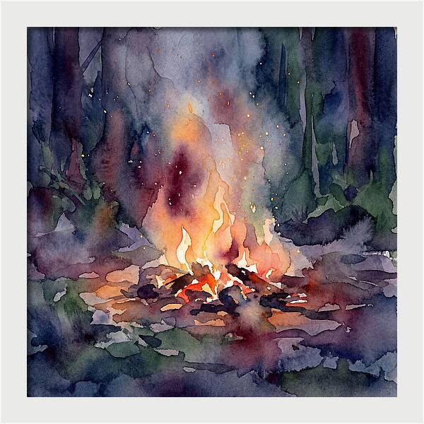 Campfire Glow In Watercolor