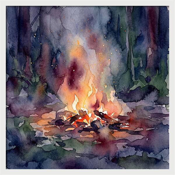 Campfire Glow In Watercolor