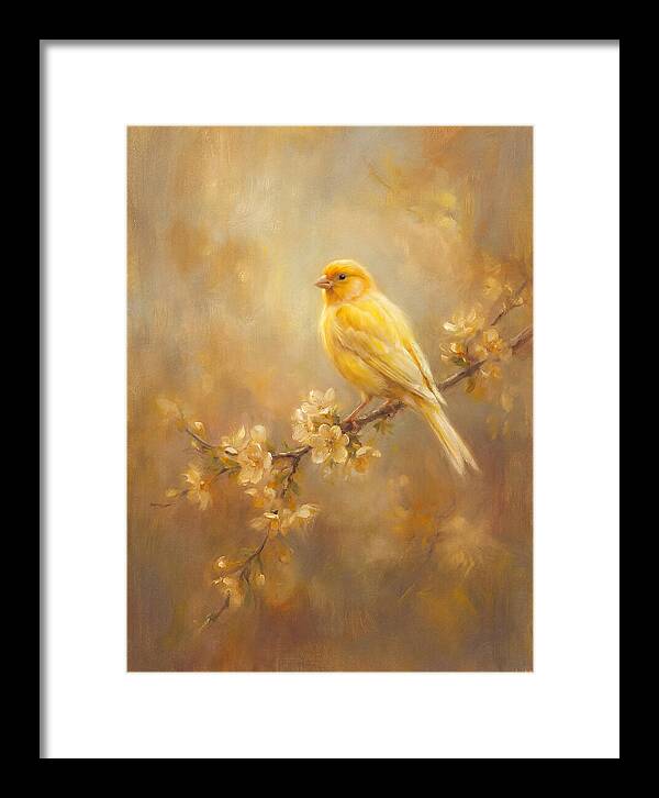 Canary Perched On Blossom