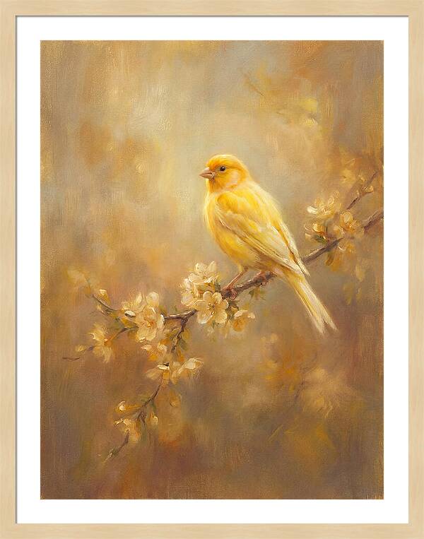 Canary Perched On Blossom