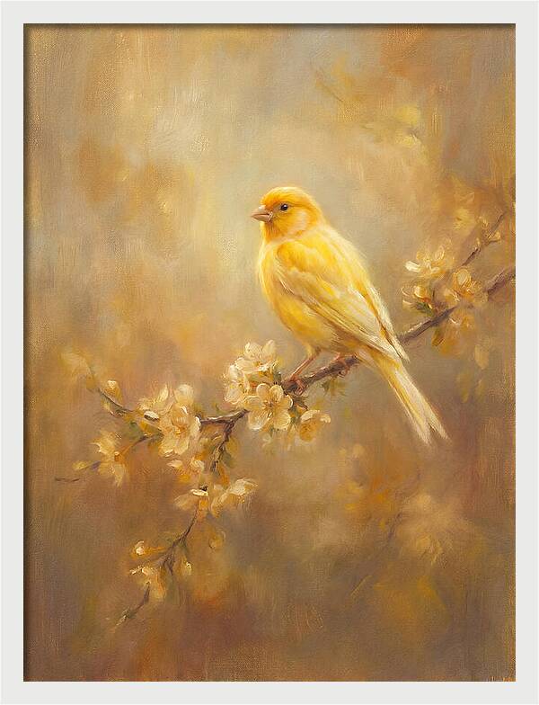 Canary Perched On Blossom