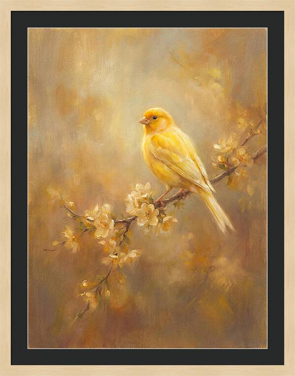Canary Perched On Blossom