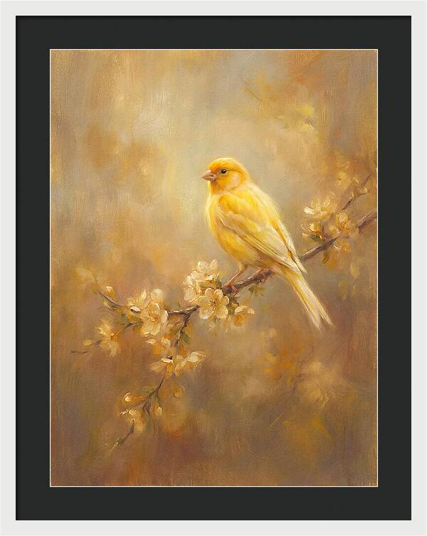 Canary Perched On Blossom