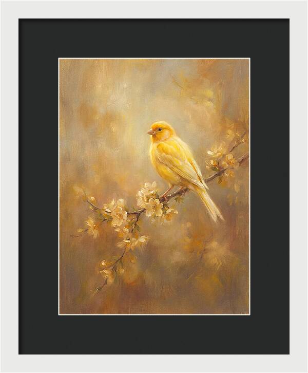 Canary Perched On Blossom