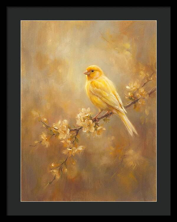 Canary Perched On Blossom