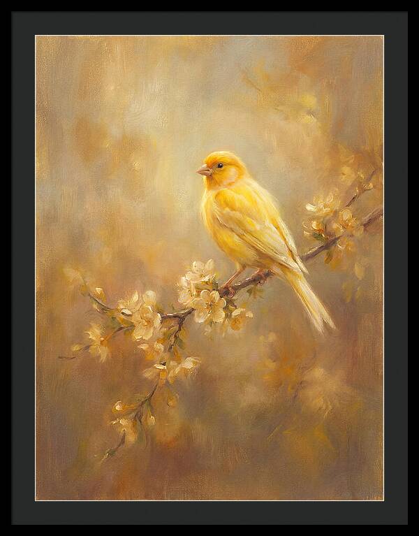 Canary Perched On Blossom