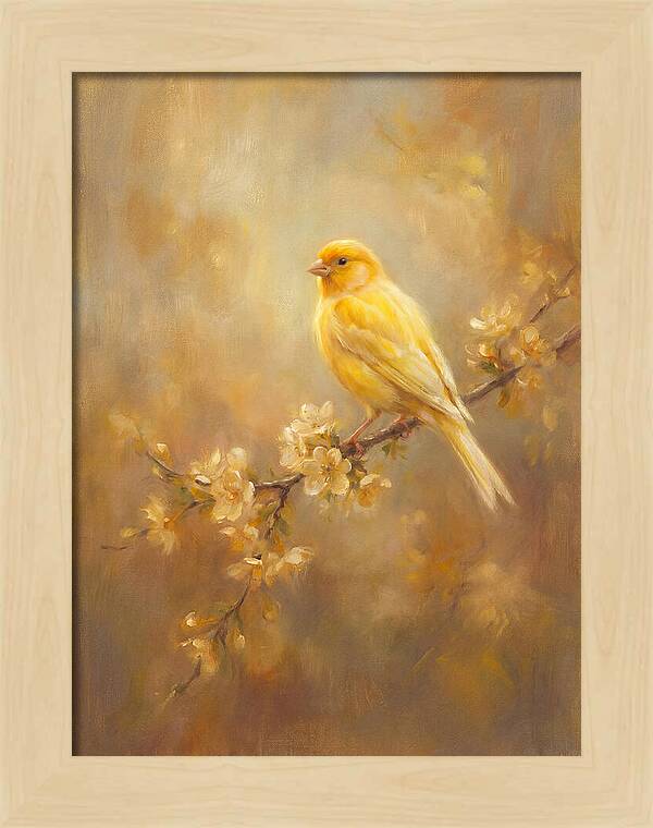 Canary Perched On Blossom