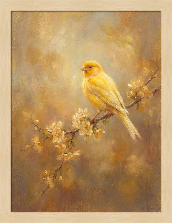 Canary Perched On Blossom