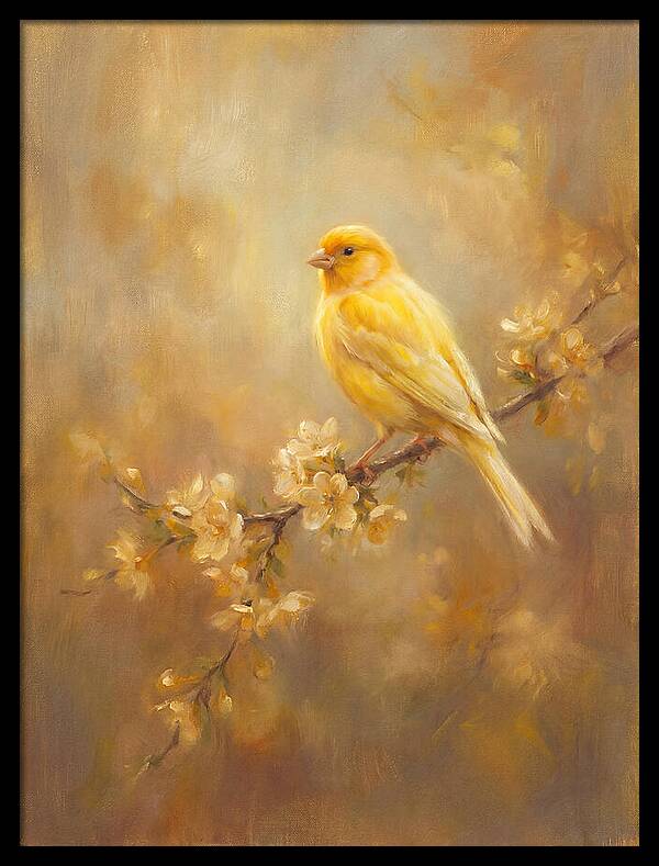 Canary Perched On Blossom
