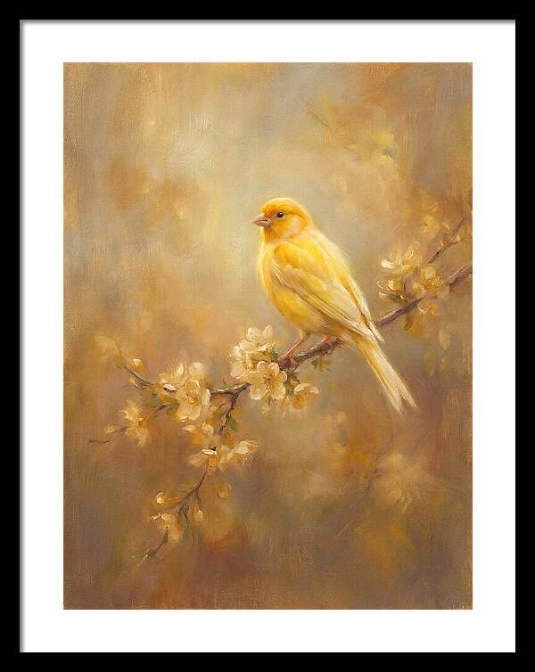 Canary Perched On Blossom