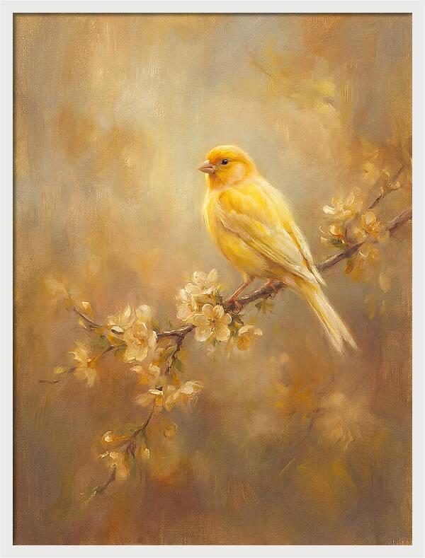 Canary Perched On Blossom