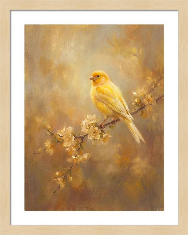 Canary Perched On Blossom