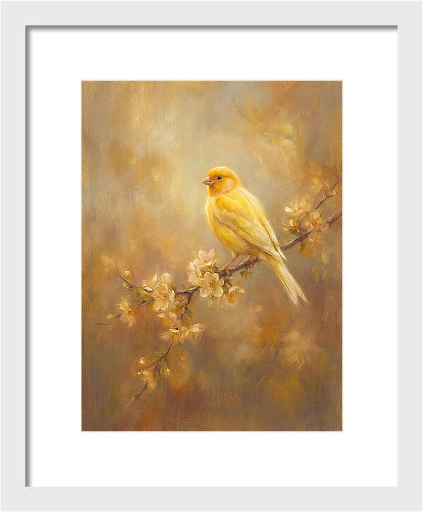 Canary Perched On Blossom