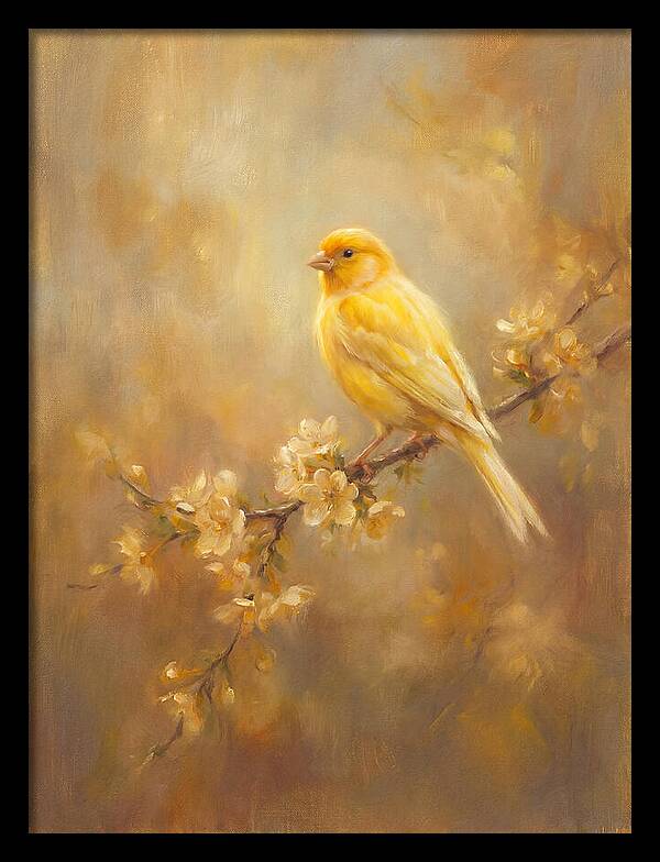 Canary Perched On Blossom