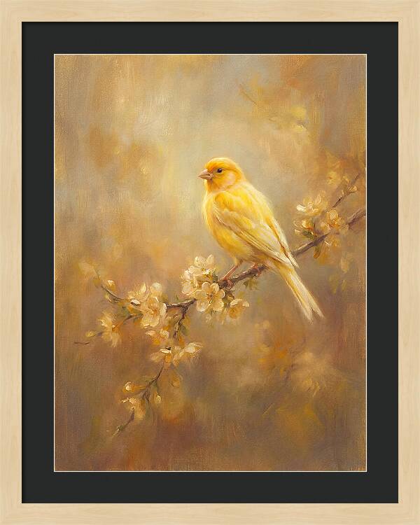 Canary Perched On Blossom