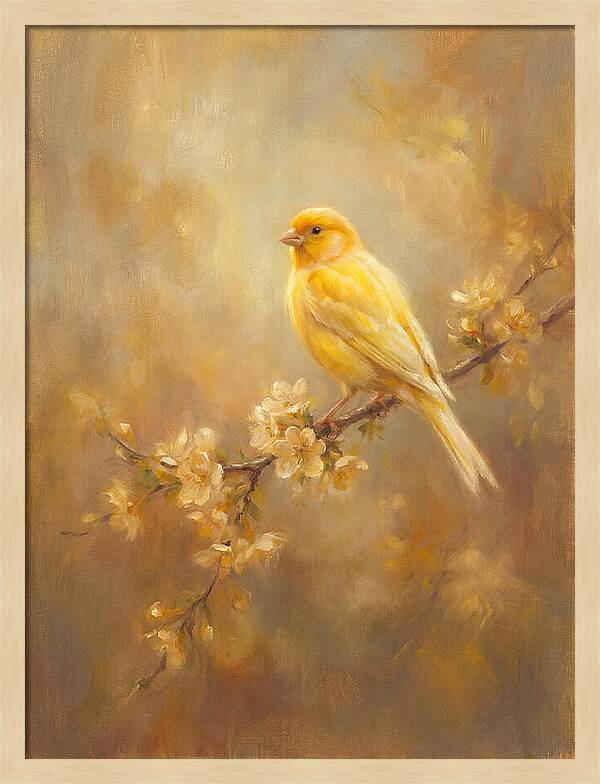 Canary Perched On Blossom