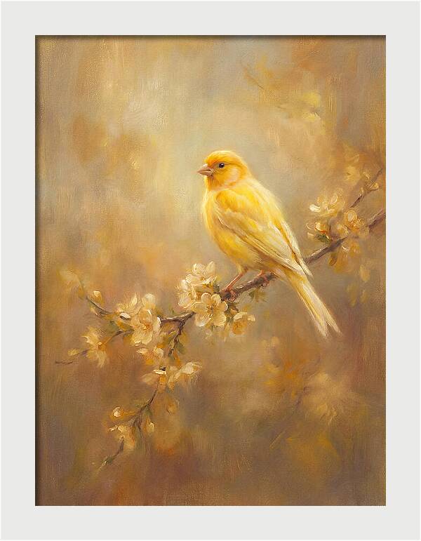 Canary Perched On Blossom