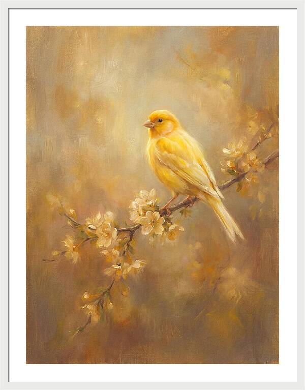 Canary Perched On Blossom
