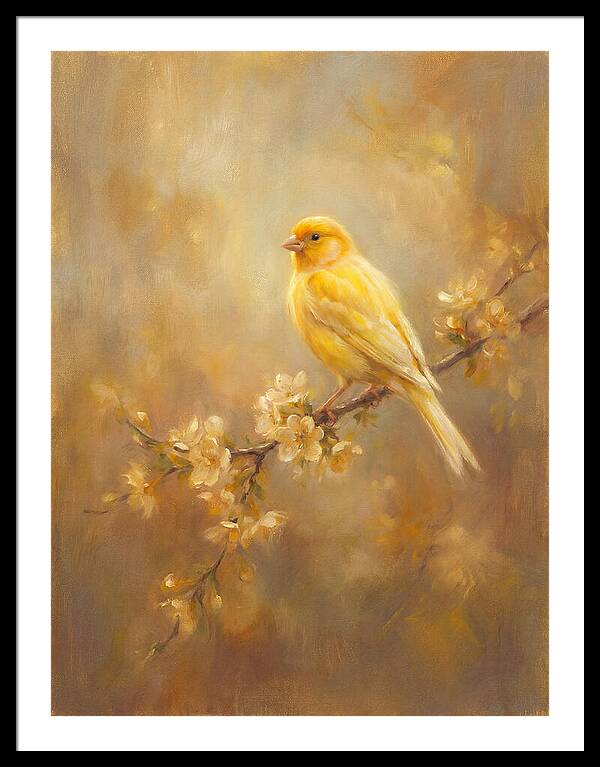 Canary Perched On Blossom