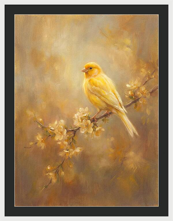 Canary Perched On Blossom