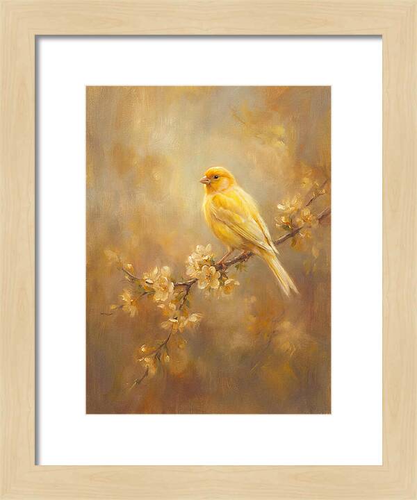 Canary Perched On Blossom