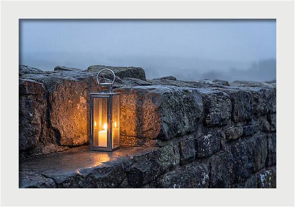 Candle Lantern Illuminating Stone Wall