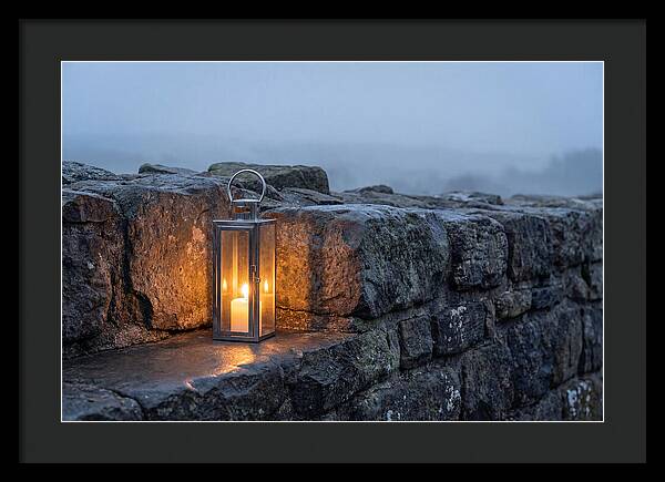 Candle Lantern Illuminating Stone Wall