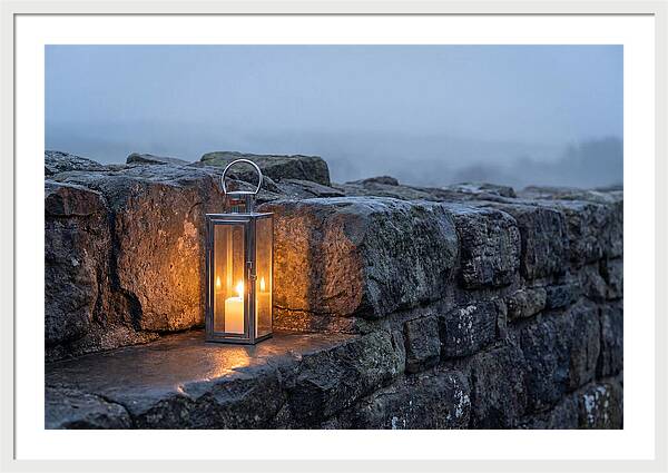 Candle Lantern Illuminating Stone Wall