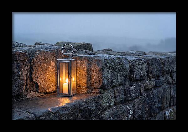 Candle Lantern Illuminating Stone Wall