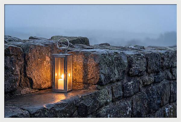 Candle Lantern Illuminating Stone Wall