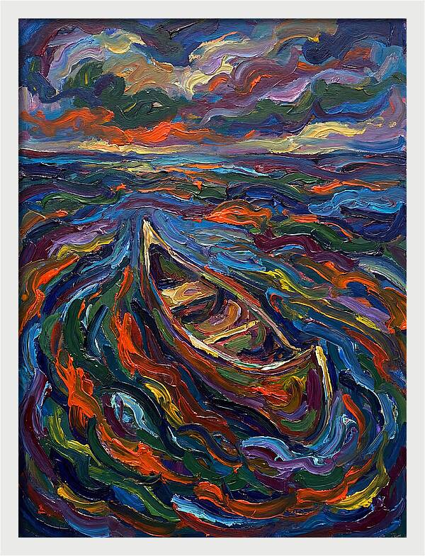 Canoe Amidst Vibrant Waves