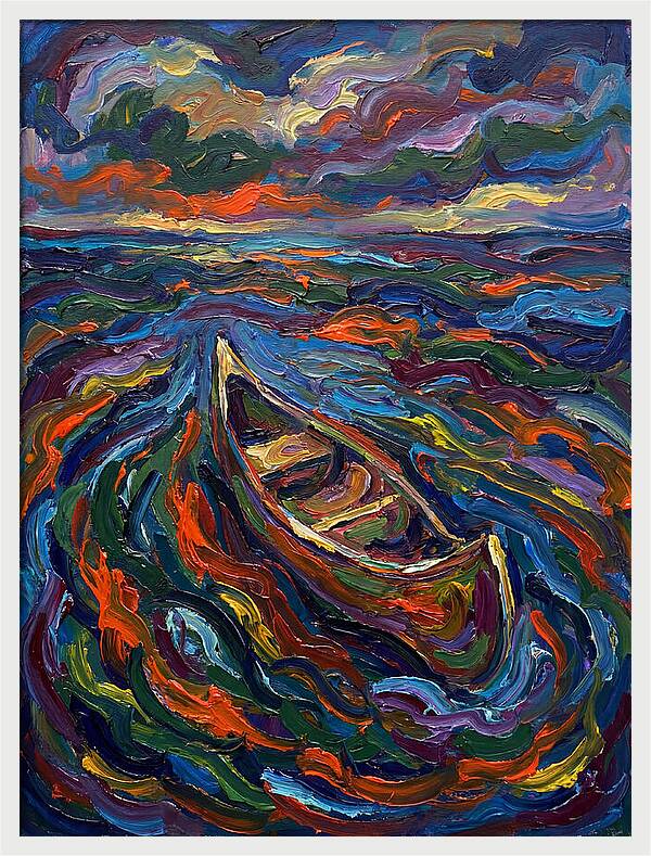 Canoe Amidst Vibrant Waves