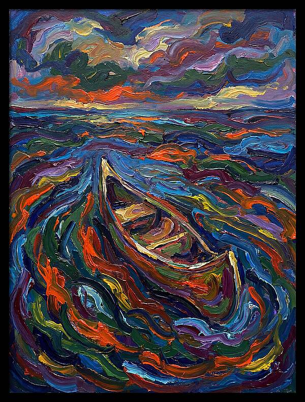 Canoe Amidst Vibrant Waves