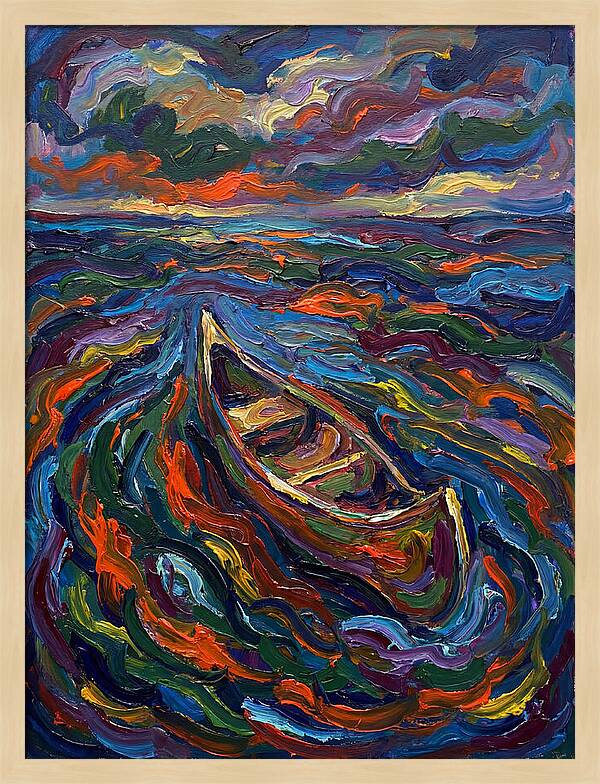 Canoe Amidst Vibrant Waves