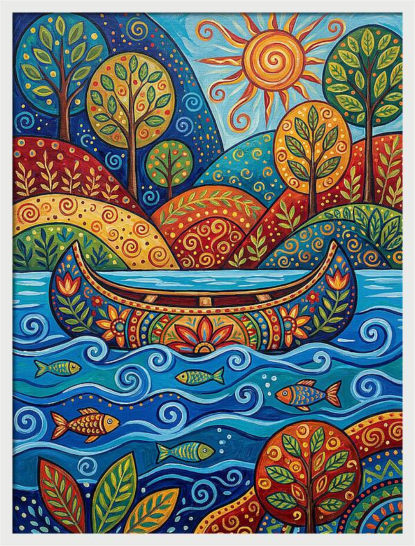 Canoe Among Vibrant Nature