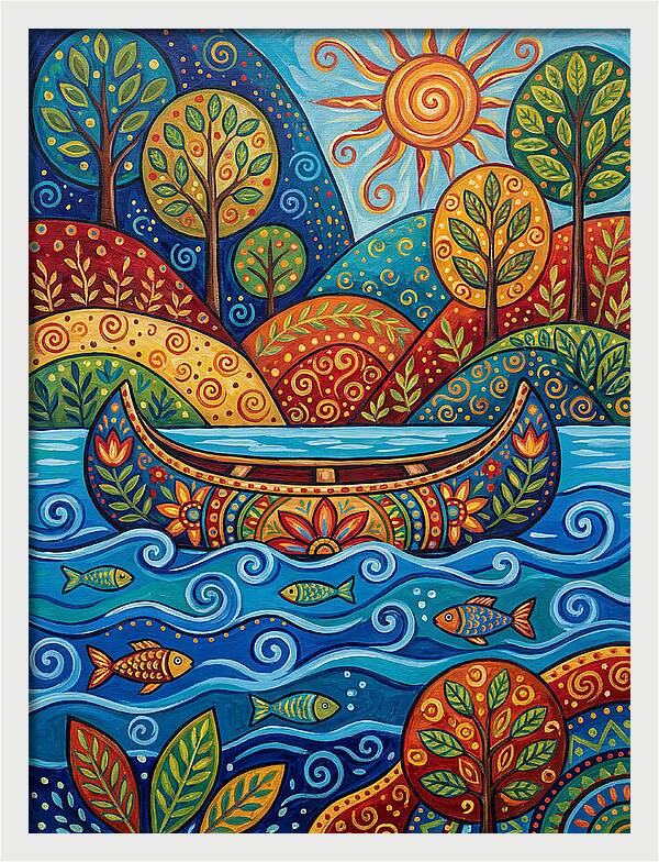 Canoe Among Vibrant Nature