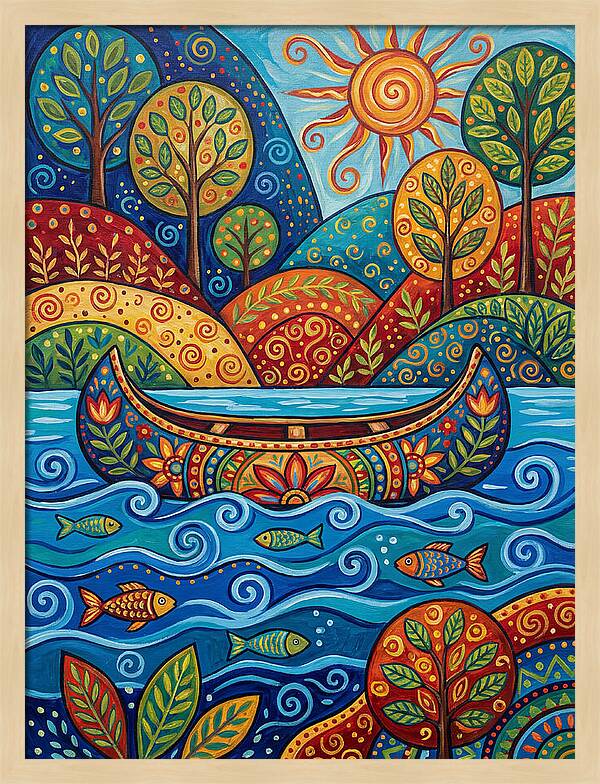 Canoe Among Vibrant Nature