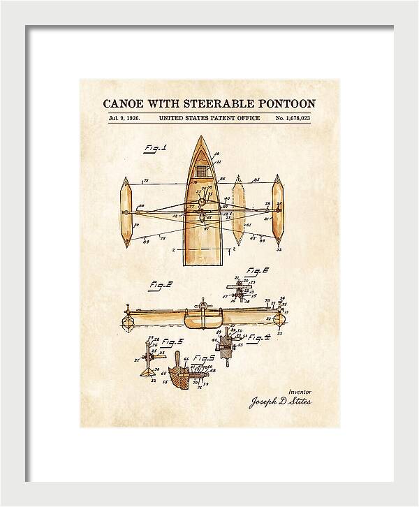 Canoe Steerable Pontoon Watercolor Patent Us1678023a