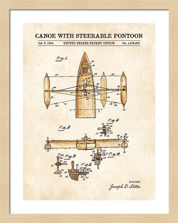 Canoe Steerable Pontoon Watercolor Patent Us1678023a