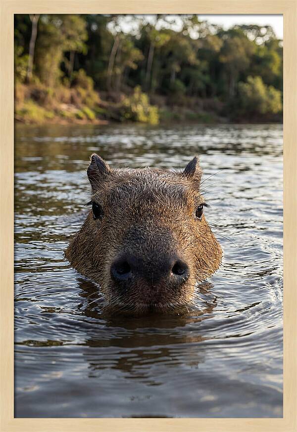 Capybara Floating In Tranquil Waters