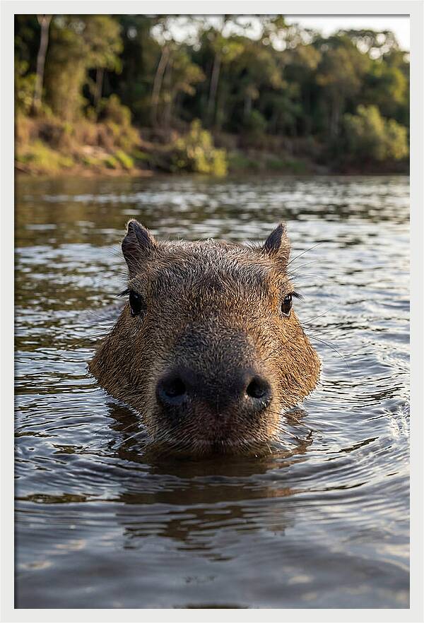 Capybara Floating In Tranquil Waters