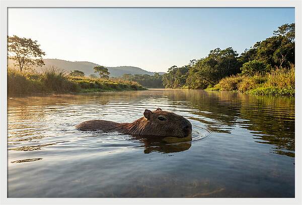 Capybara Swimming In Serenity
