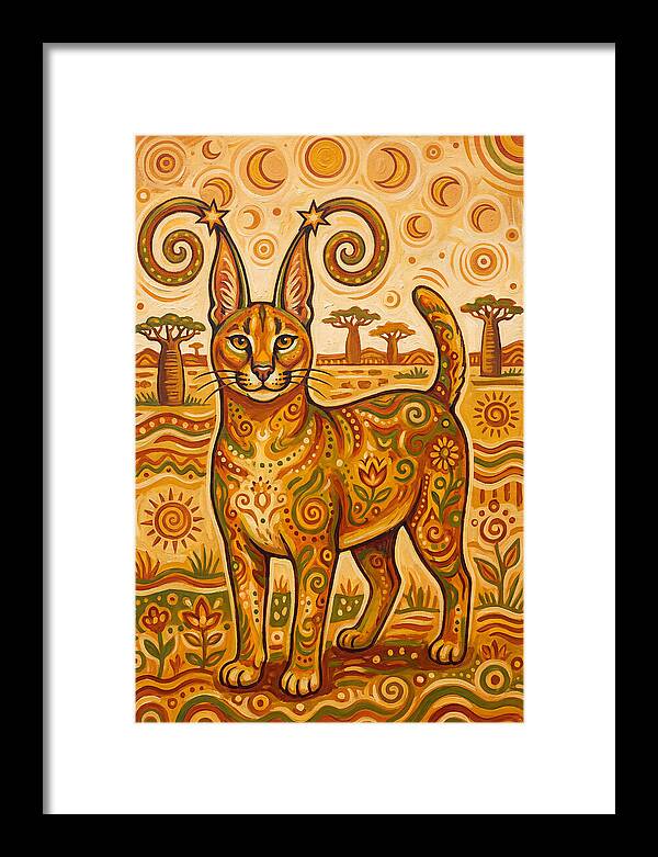 Caracal In Folk Art Style