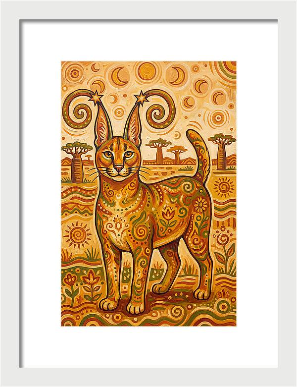 Caracal In Folk Art Style