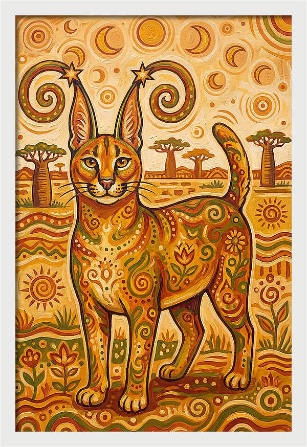 Caracal In Folk Art Style