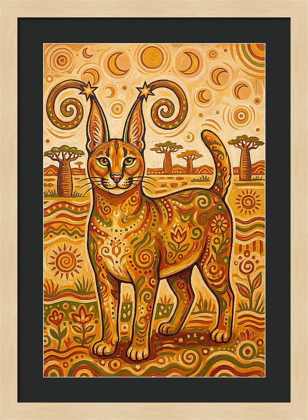 Caracal In Folk Art Style